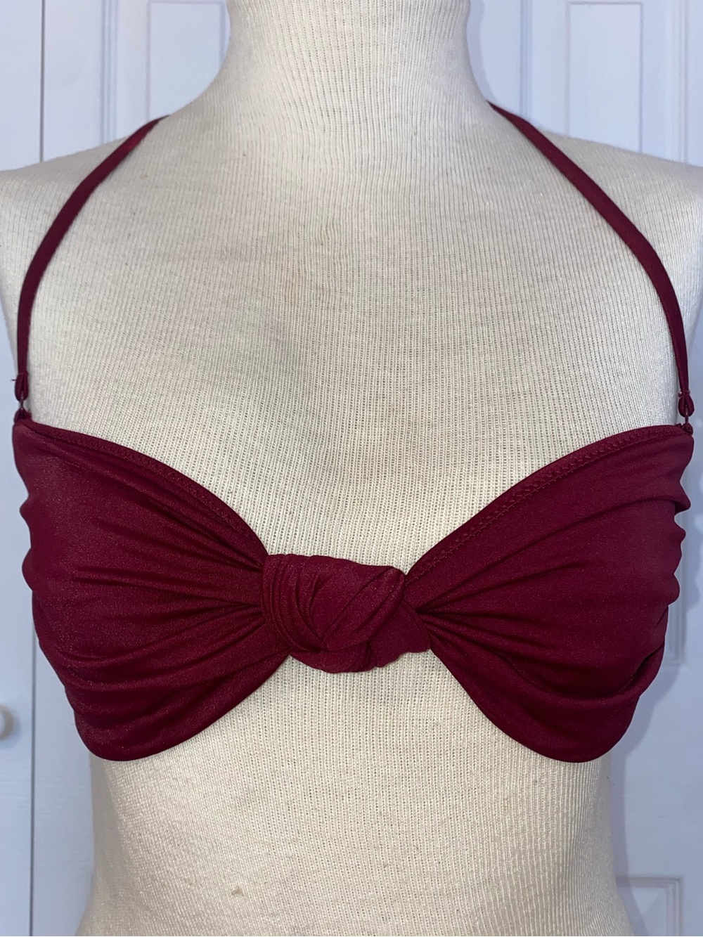J. Crew Swim Burgundy Knot Front Bikini Top Bandeau Halter Size Small